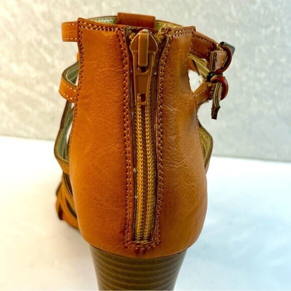 RAMPAGE Sandals Womens 9.5 Brown Strappy Ankle Block Heel Back Zip - Picture 5 of 11